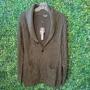 New Paul Jones Men’s Olive Green Cable Knit Cardigan